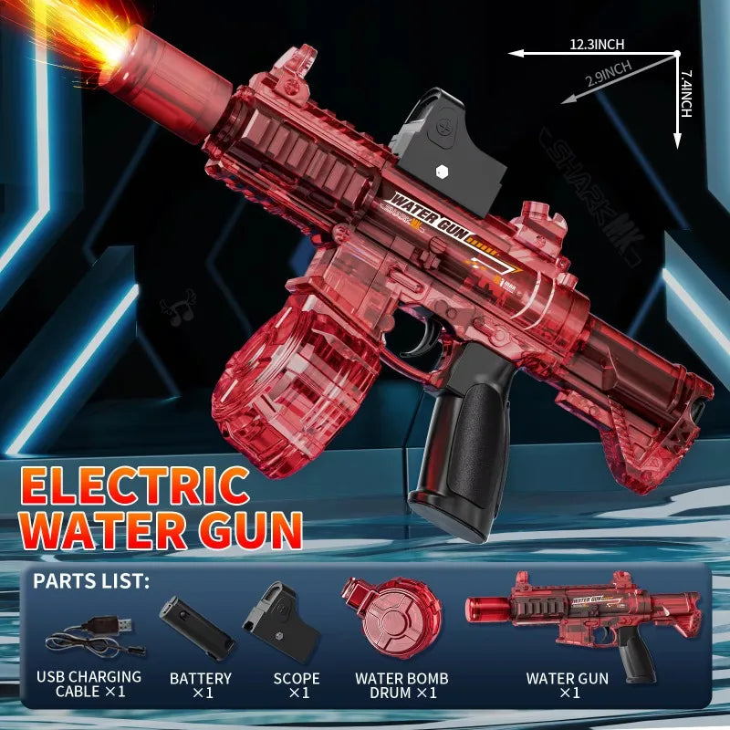"BreezeTech M416 electric water gun, rechargeable summer blaster"