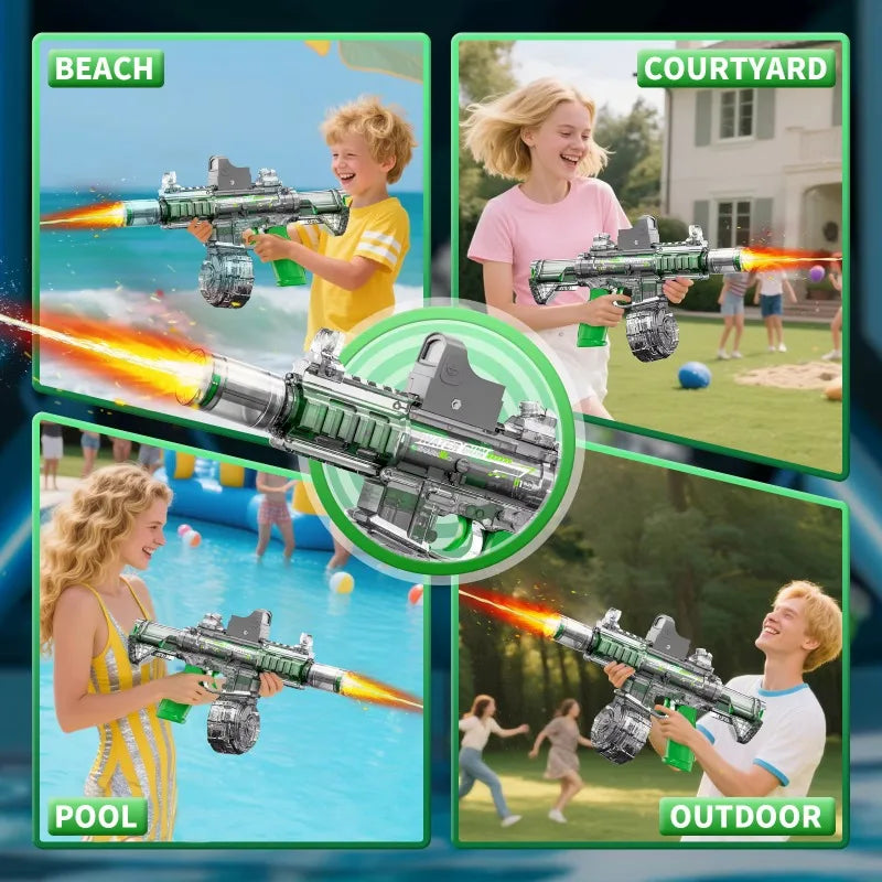 "BreezeTech M416 electric water gun, rechargeable summer blaster"