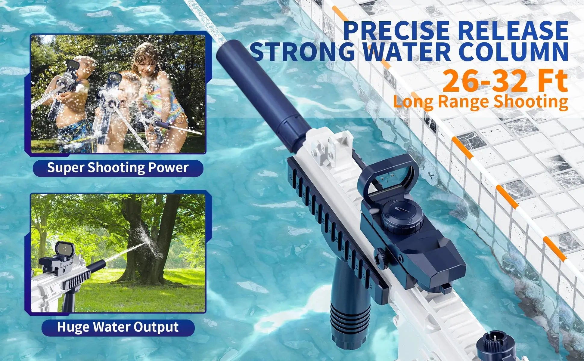 "BreezeTech M416 electric water gun with bottle attachment, kids summer blaster"