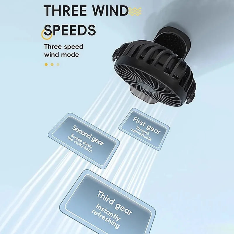 "BreezeTech 720° clip and standing fan, rechargeable portable cooling fan"