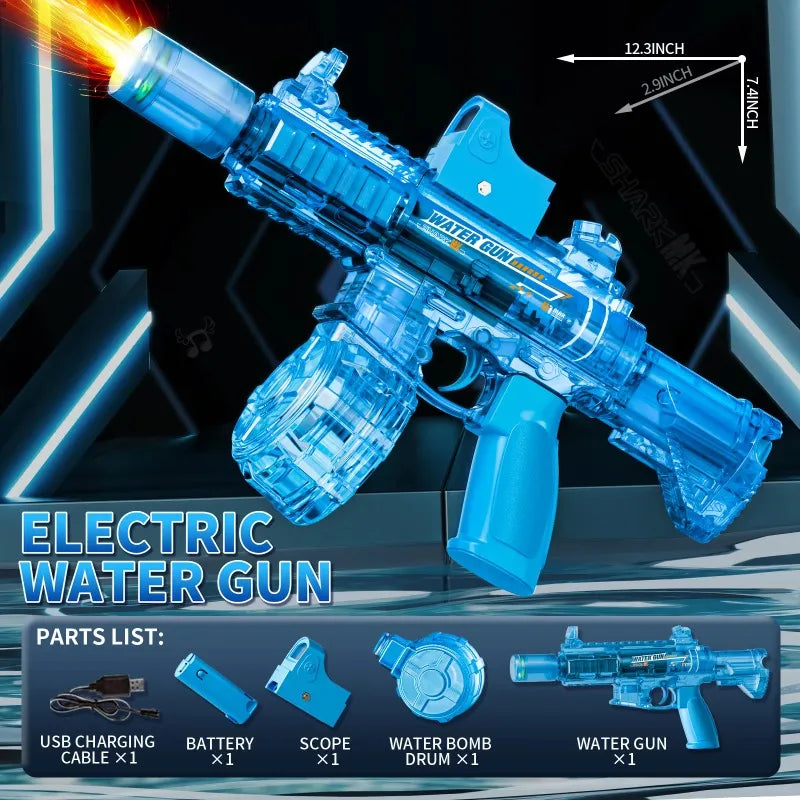 "BreezeTech M416 electric water gun, rechargeable summer blaster"