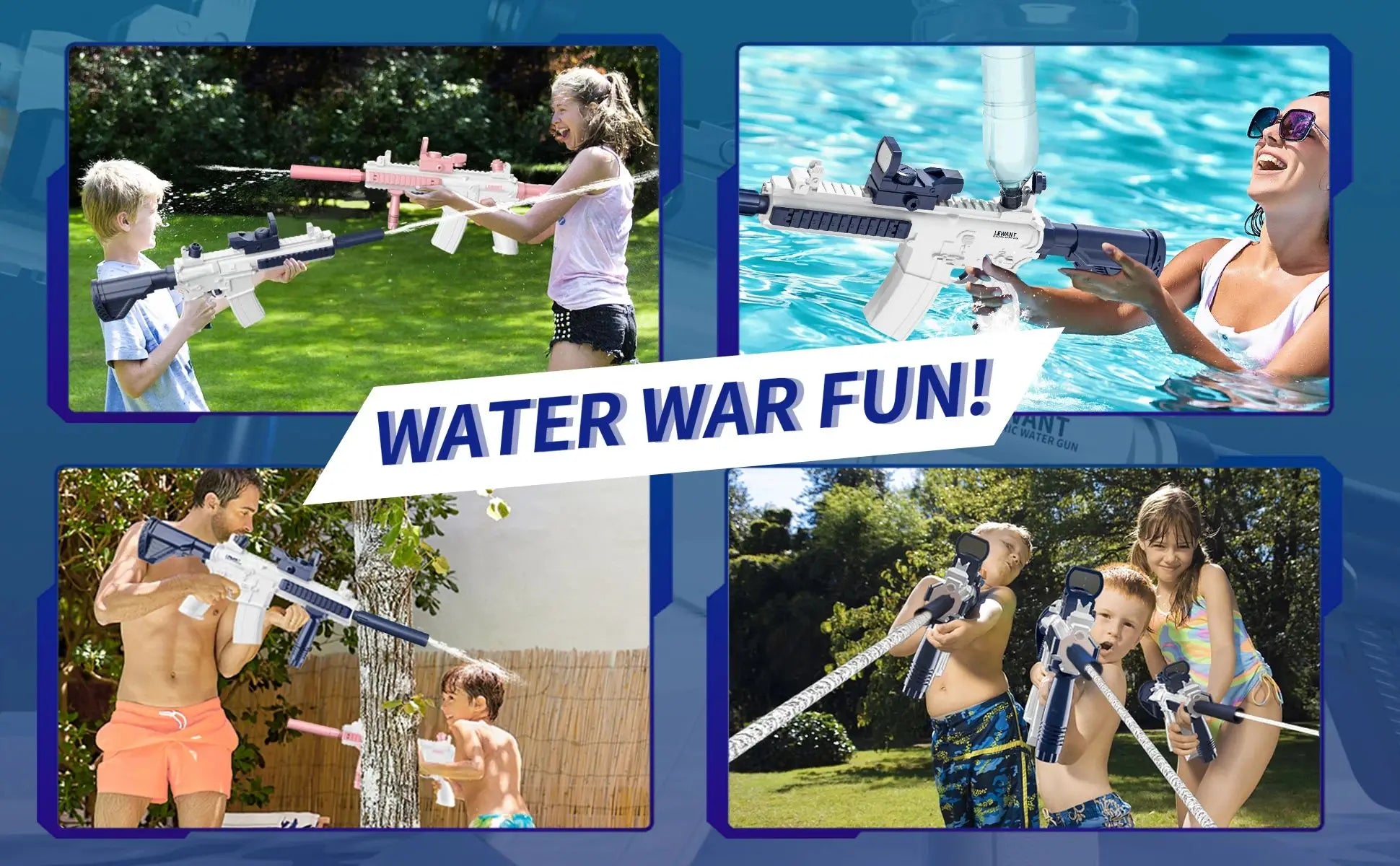 "BreezeTech M416 electric water gun with bottle attachment, kids summer blaster"