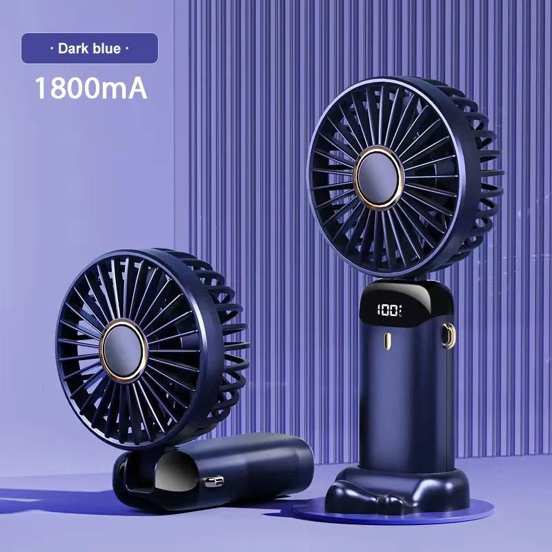 "BreezeTech 5-speed rotatable neck and handheld fan in blue with LED display"