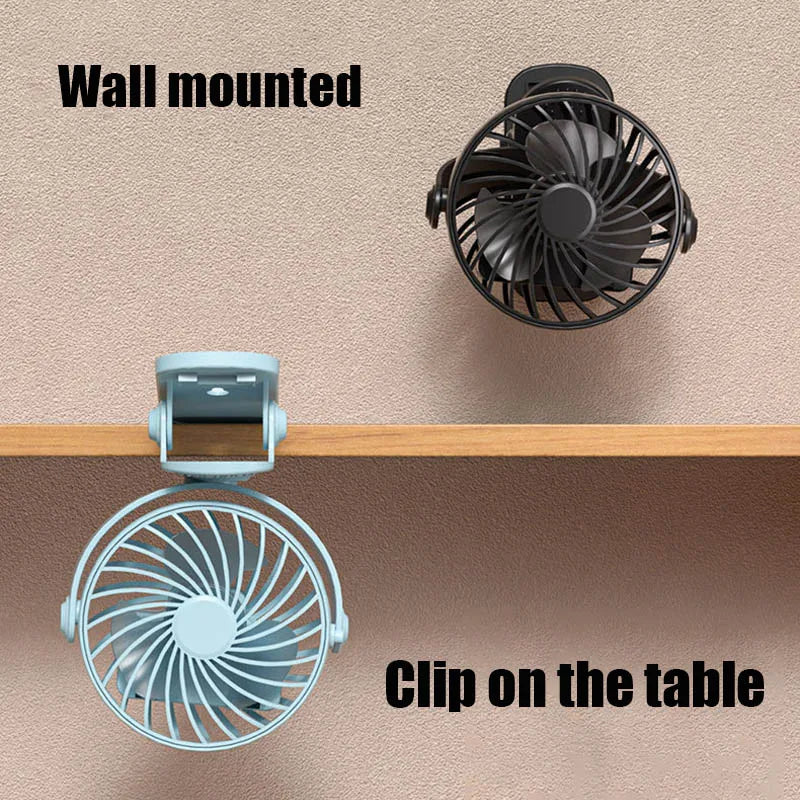 "BreezeTech 720° clip and standing fan, rechargeable portable cooling fan"