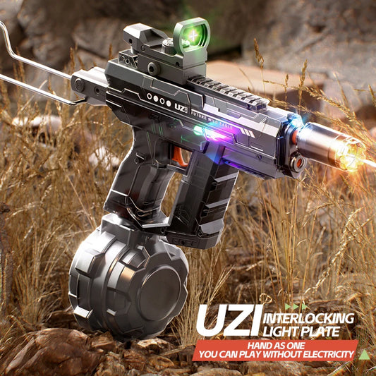 "BreezeTech electric Uzi water gun, rechargeable summer blaster"