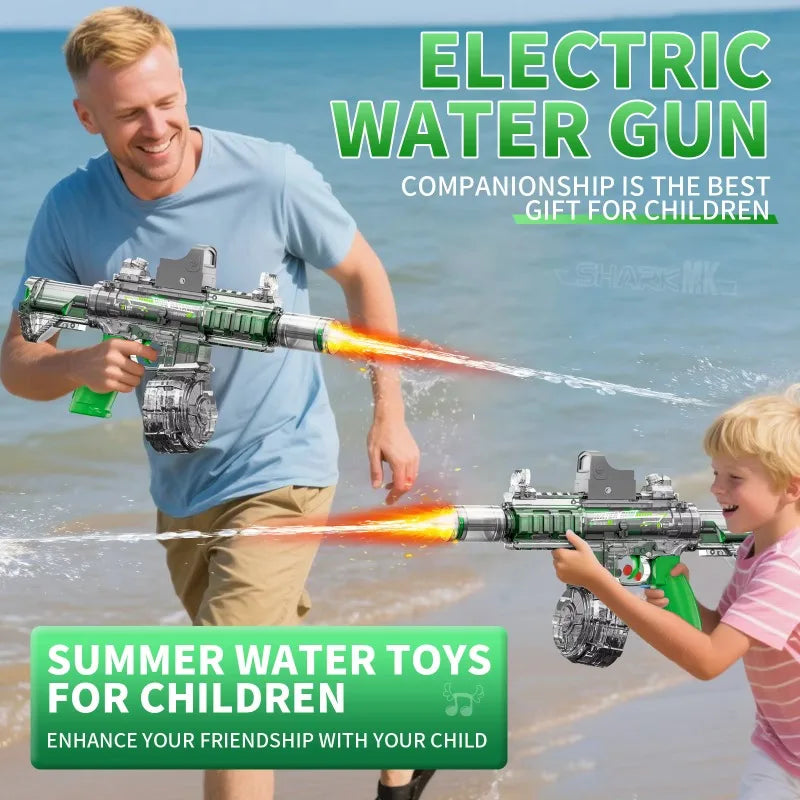 "BreezeTech M416 electric water gun, rechargeable summer blaster"
