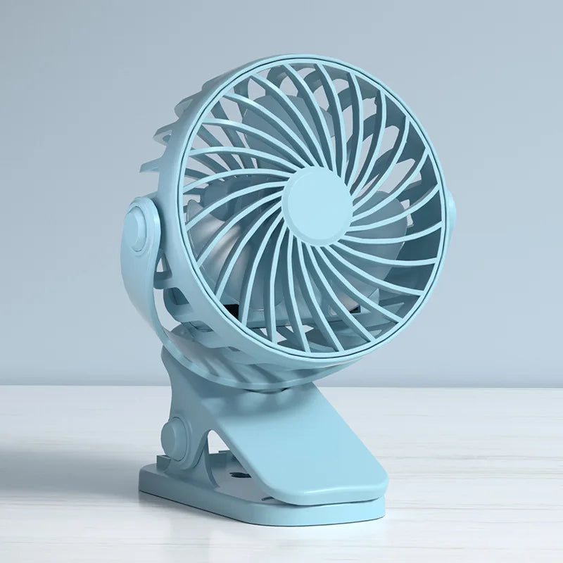 "BreezeTech 720° clip and standing fan, rechargeable portable cooling fan"