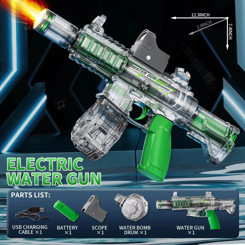 "BreezeTech M416 electric water gun, rechargeable summer blaster"