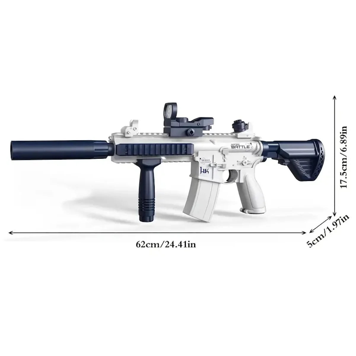 "BreezeTech M416 electric water gun with bottle attachment, kids summer blaster"