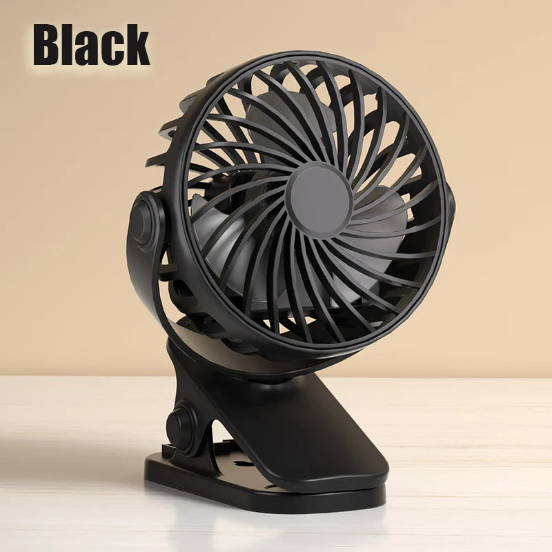 "BreezeTech 720° clip and standing fan, rechargeable portable cooling fan"